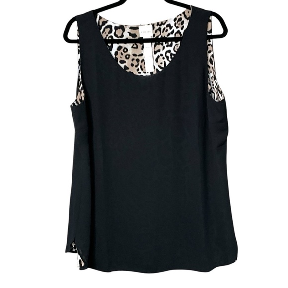CHICO’S Leopard Print / Black Chiffon Reversible / Convertible Tank CA Sz L - Picture 5 of 11